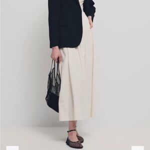 MANGO ELASTIC PANEL Cream Midi Skirt Elegant Everyday Style. NWT. SZ SMALL